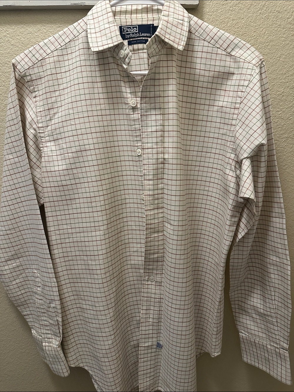 Polo by Ralph Lauren Beige and Red Grid Dress Shirt